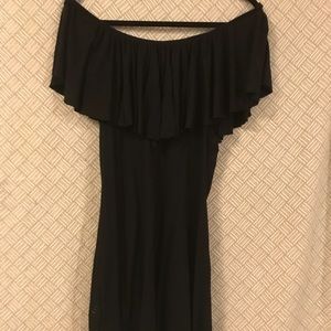 Off the shoulder black body con dress